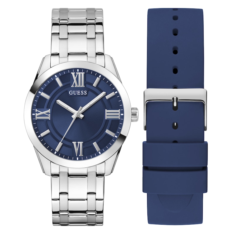 Main Image 1 of Guess Men's 44mm Blue Dial Interchangeable Stainless Steel Bracelet And Navy Silicone Strap Watch