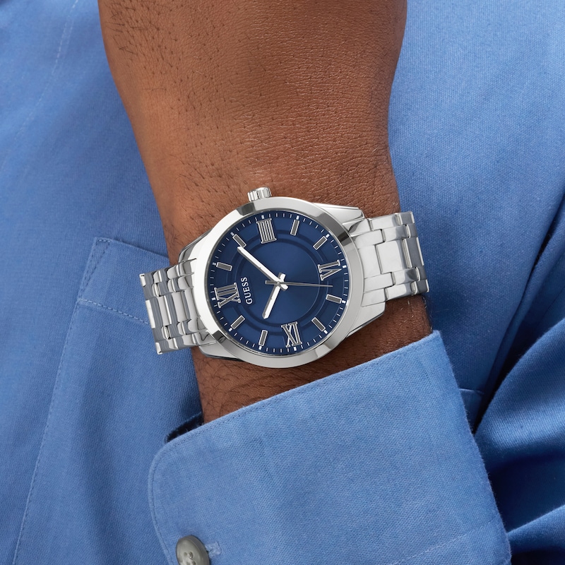 Main Image 2 of Guess Men's 44mm Blue Dial Interchangeable Stainless Steel Bracelet And Navy Silicone Strap Watch