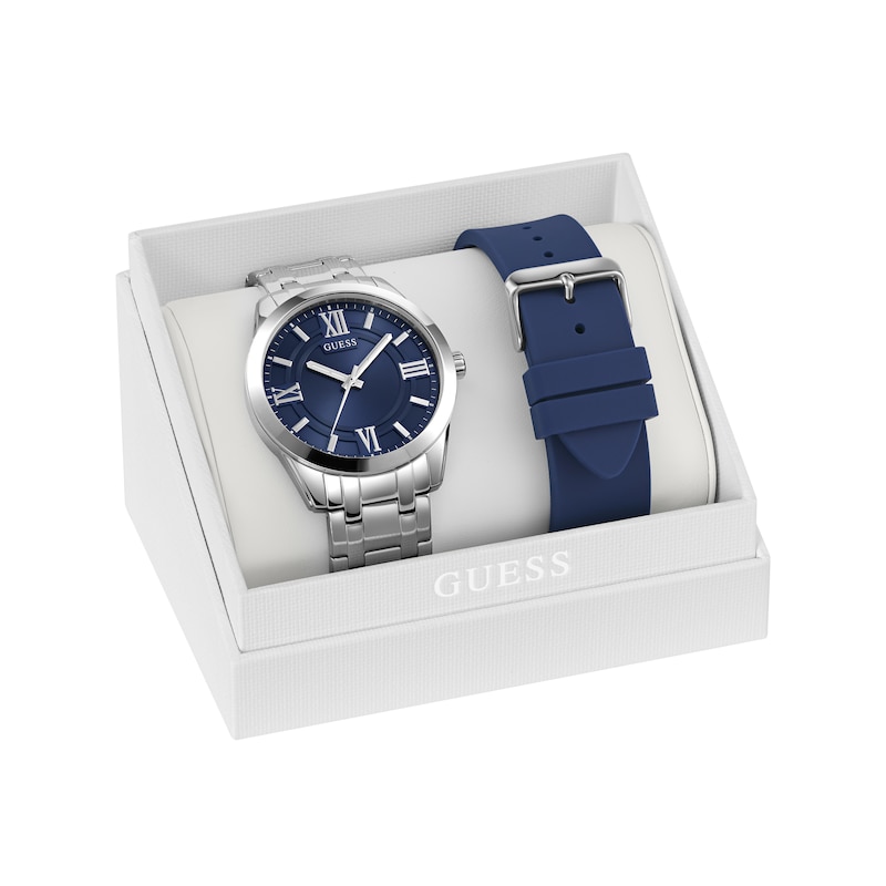 Main Image 6 of Guess Men's 44mm Blue Dial Interchangeable Stainless Steel Bracelet And Navy Silicone Strap Watch