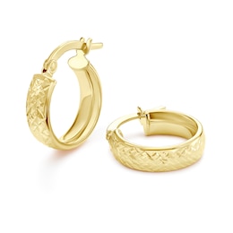 9ct Yellow Gold Diamond Cut Wide Hoop Earrings