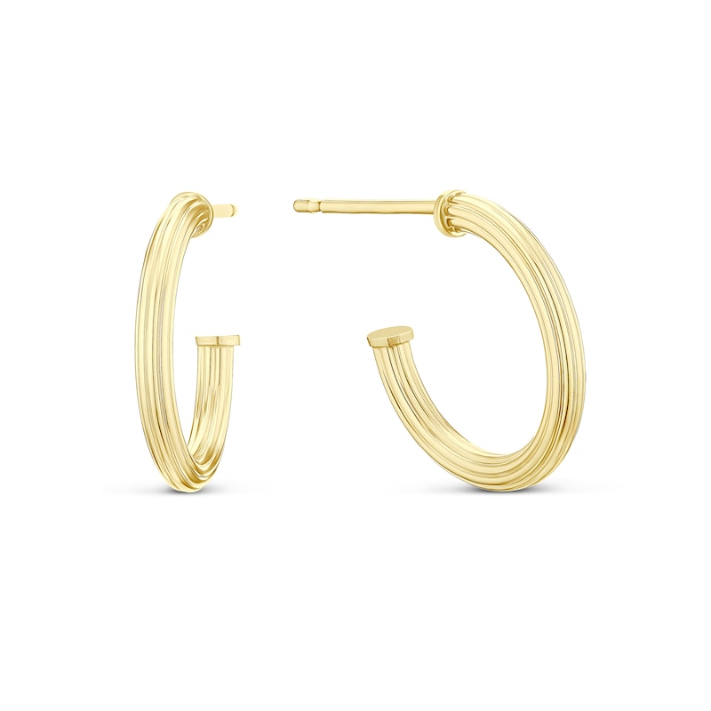Main Image 1 of 9ct Yellow Gold Linear Detail Half Hoop Earrings