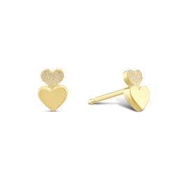 9ct Yellow Gold Double Heart Stud Earrings