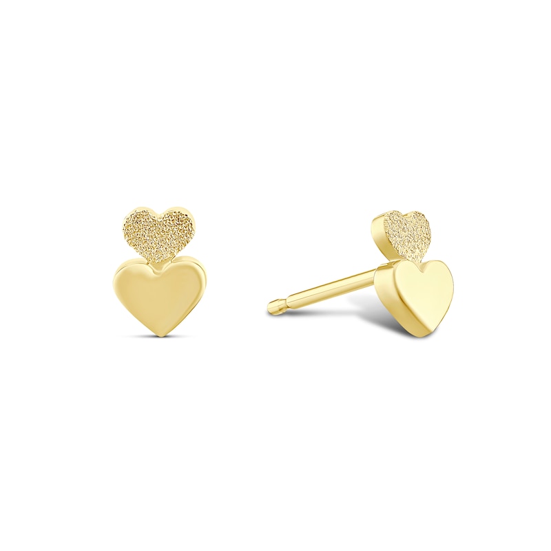 Main Image 1 of 9ct Yellow Gold Double Heart Stud Earrings