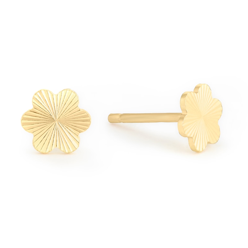 Main Image 1 of 9ct Yellow Gold Concertina Textured Flower Stud Earrings