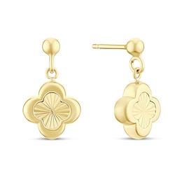 9ct Yellow Gold Diamond Cut Clover Drop Earrings