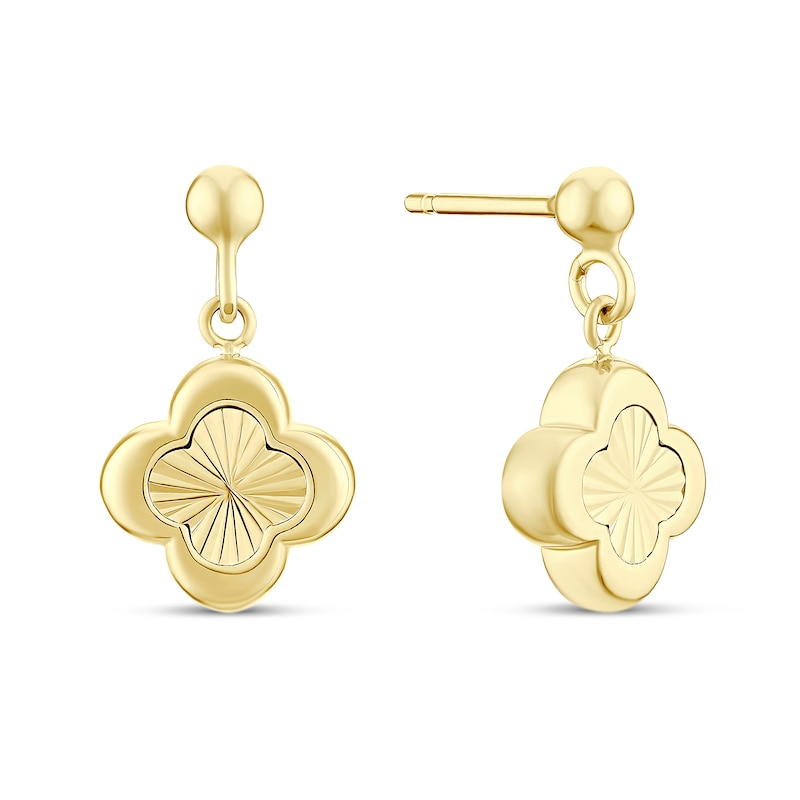 Main Image 1 of 9ct Yellow Gold Diamond Cut Clover Drop Earrings