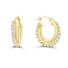 9ct Yellow Gold Cubic Zirconia & Polished Hoop Earrings