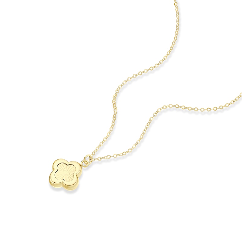 Main Image 2 of 9ct Yellow Gold Diamond Cut Clover Pendant