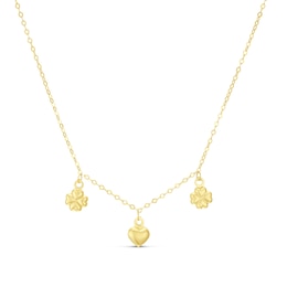 9ct Yellow Gold Heart & Clover Charm Necklace