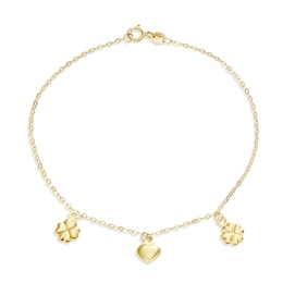 9ct Yellow Gold Heart & Clover Charm Bracelet