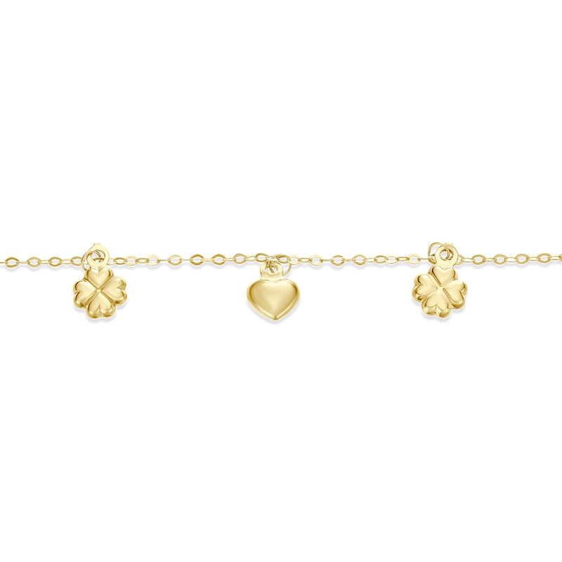 Main Image 2 of 9ct Yellow Gold Heart & Clover Charm Bracelet
