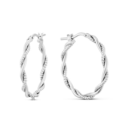 Sterling Silver Polish & Textured Twist Hoop Earrings