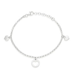 Sterling Silver 3 Heart Charm Bracelet