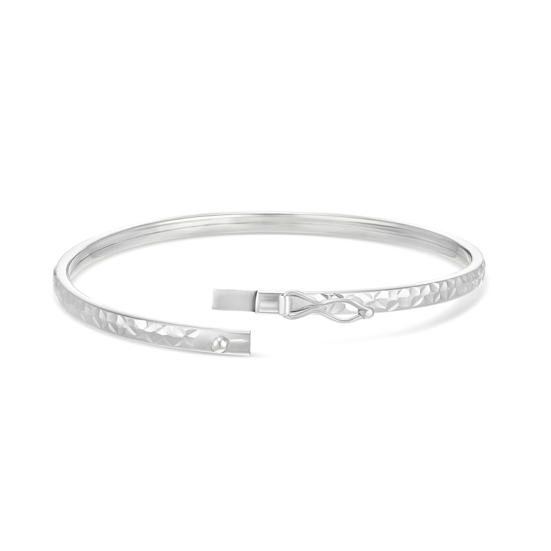 Main Image 3 of Sterling Silver Diamond Cut Textured Bangle