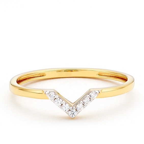 Sterling Silver Yellow Gold Plated Cubic Zirconia V Ring