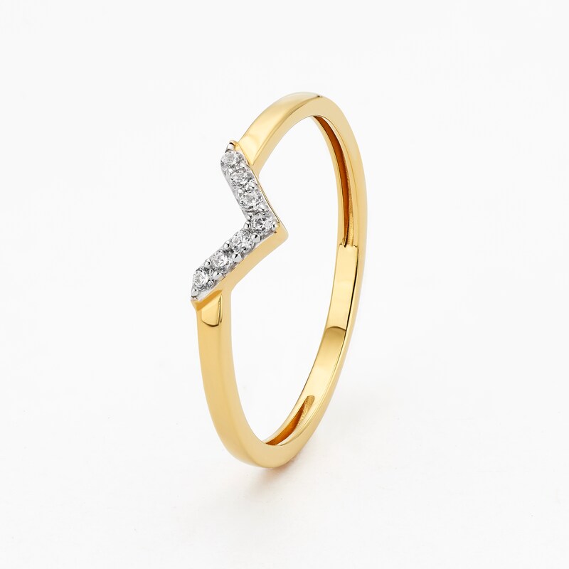 Main Image 2 of Sterling Silver Yellow Gold Plated Cubic Zirconia V Ring