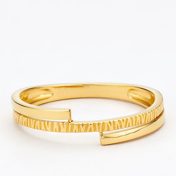 Sterling Silver Yellow Gold Plated Polished & Textured Ring