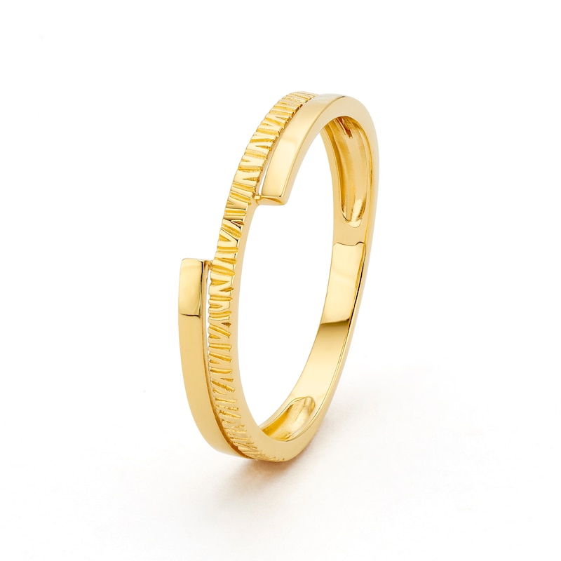Main Image 2 of Sterling Silver Yellow Gold Plated Polished & Textured Ring