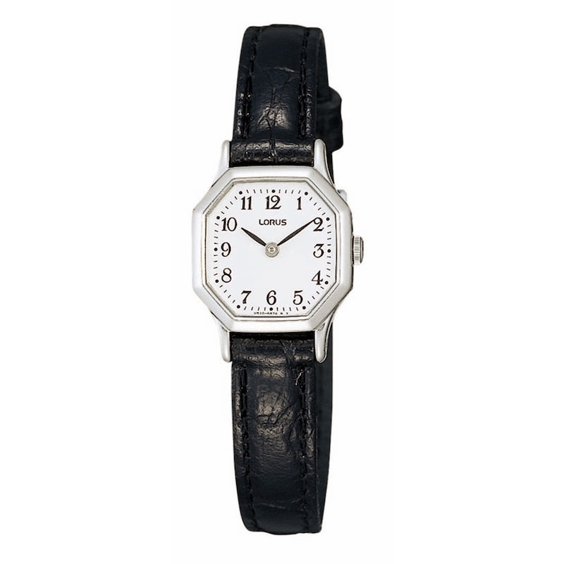 Lorus Ladies' Hexagon Black Leather Strap Watch