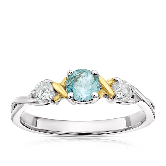 Sterling Silver and 9ct Gold Blue Topaz Three Stone Ring