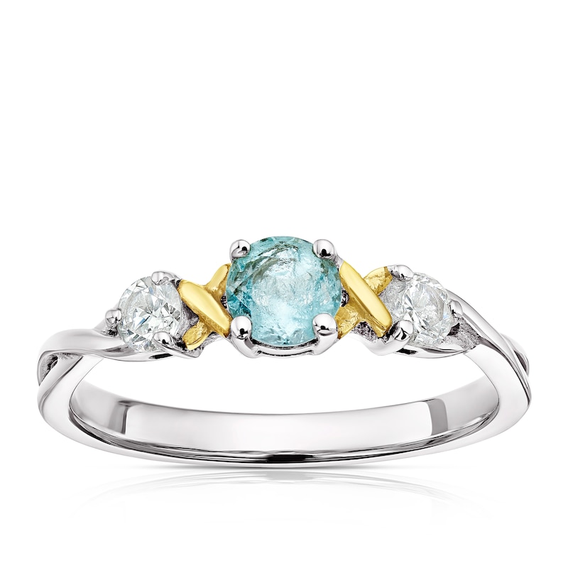 Main Image 1 of Sterling Silver & 9ct Gold Blue Topaz Three Stone Ring