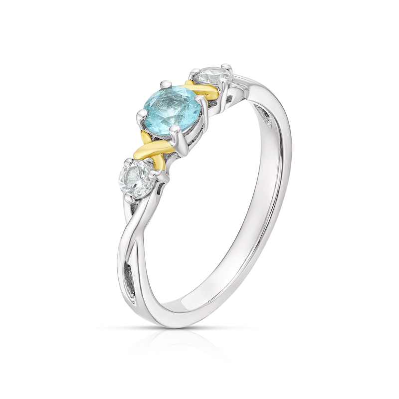 Main Image 2 of Sterling Silver & 9ct Gold Blue Topaz Three Stone Ring