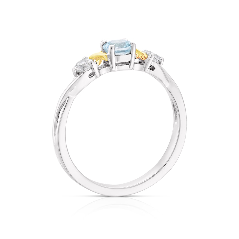 Main Image 3 of Sterling Silver & 9ct Gold Blue Topaz Three Stone Ring