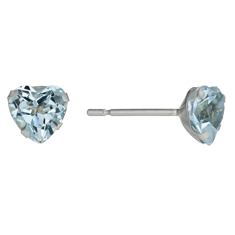 9ct White Gold Blue Topaz Heart Stud Earrings