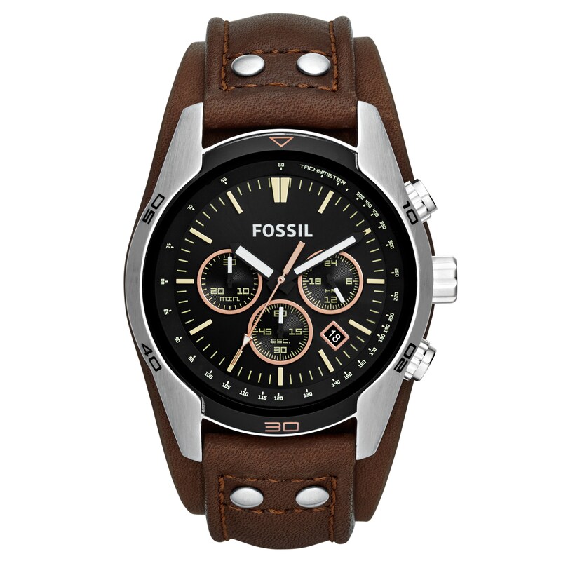 Fossil Men's Black Chrono Dial Brown Leather Strap Watch