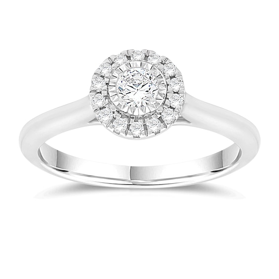 Engagement Ring 9ct White Gold 0.25ct Diamond Halo Ring