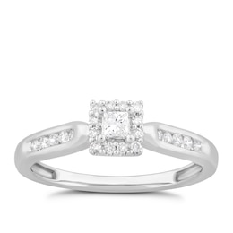 9ct White Gold 0.25ct Diamond Princess Halo Ring