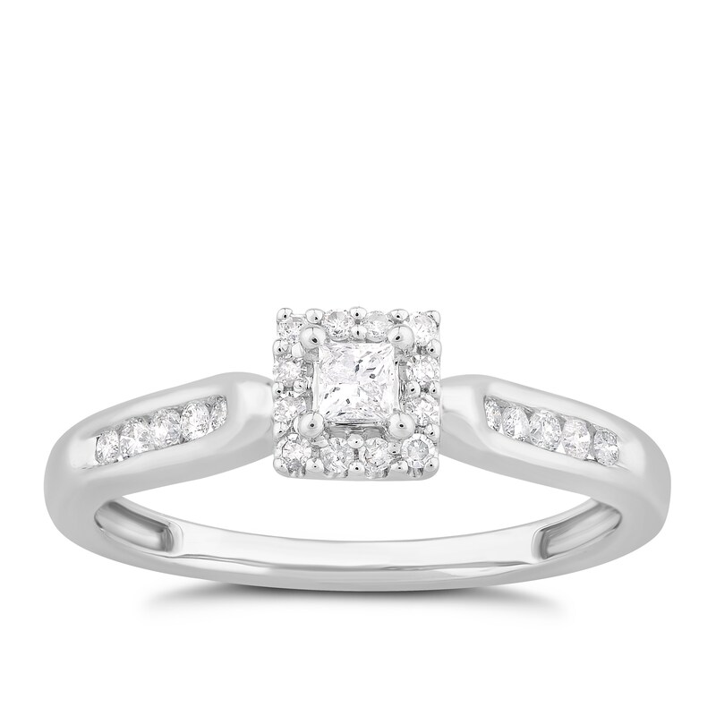 9ct White Gold 0.25ct Diamond Princess Halo Ring