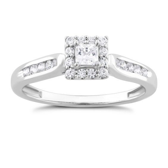 Engagement Ring 9ct White Gold Princess Halo 0.33ct Diamond 