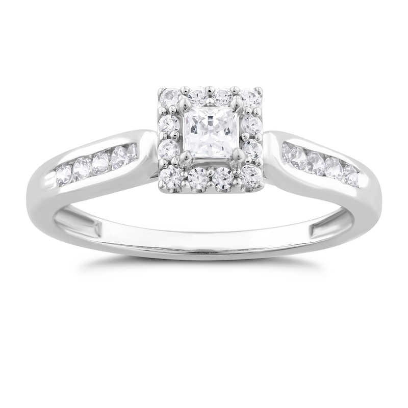 Main Image 1 of 9ct White Gold 0.33ct Diamond Princess Halo Ring