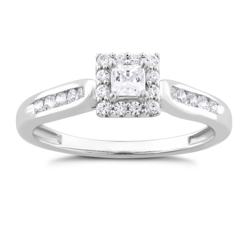 9ct White Gold 0.33ct Diamond Princess Halo Ring