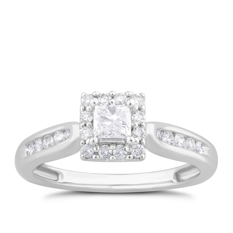 Main Image 1 of 9ct White Gold 0.50ct Diamond Princess Halo Ring