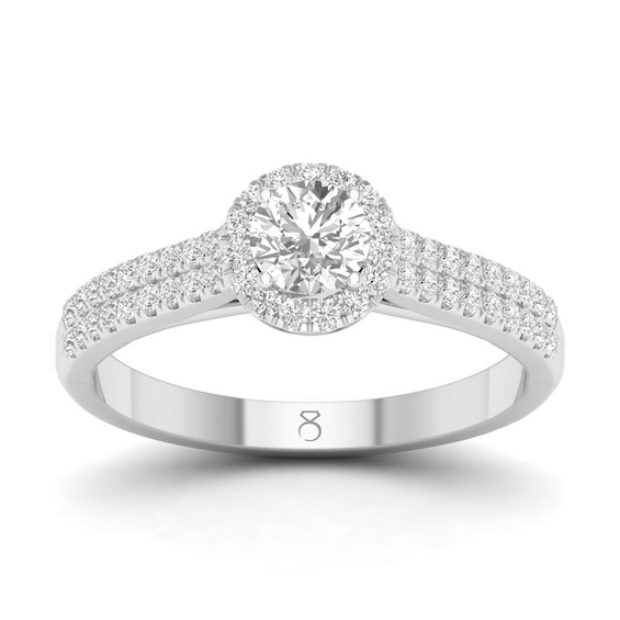 Engagement Ring The Diamond Story 18ct White Gold Round Halo