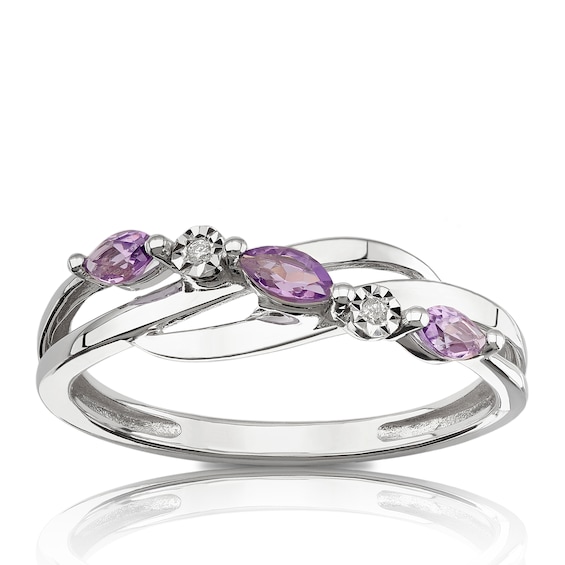 9ct White Gold Diamond and Marquise Amethyst Eternity Ring