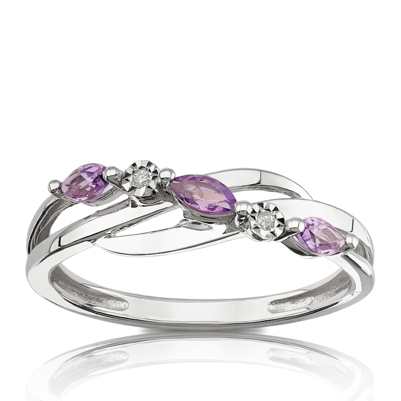 Main Image 1 of 9ct White Gold Diamond & Marquise Amethyst Eternity Ring