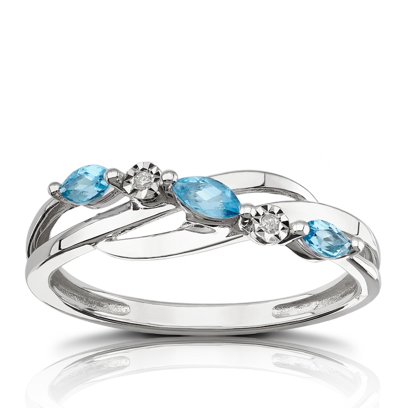 Main Image 1 of 9ct White Gold Diamond & Marquise Topaz Eternity Ring