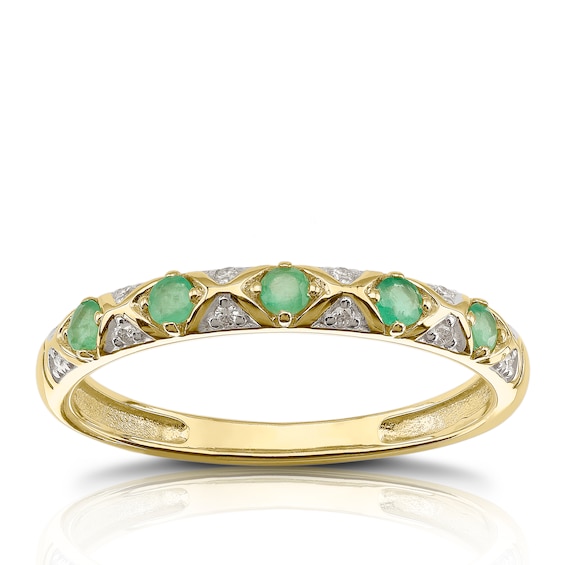 9ct Yellow Gold Diamond and Emerald Eternity Ring