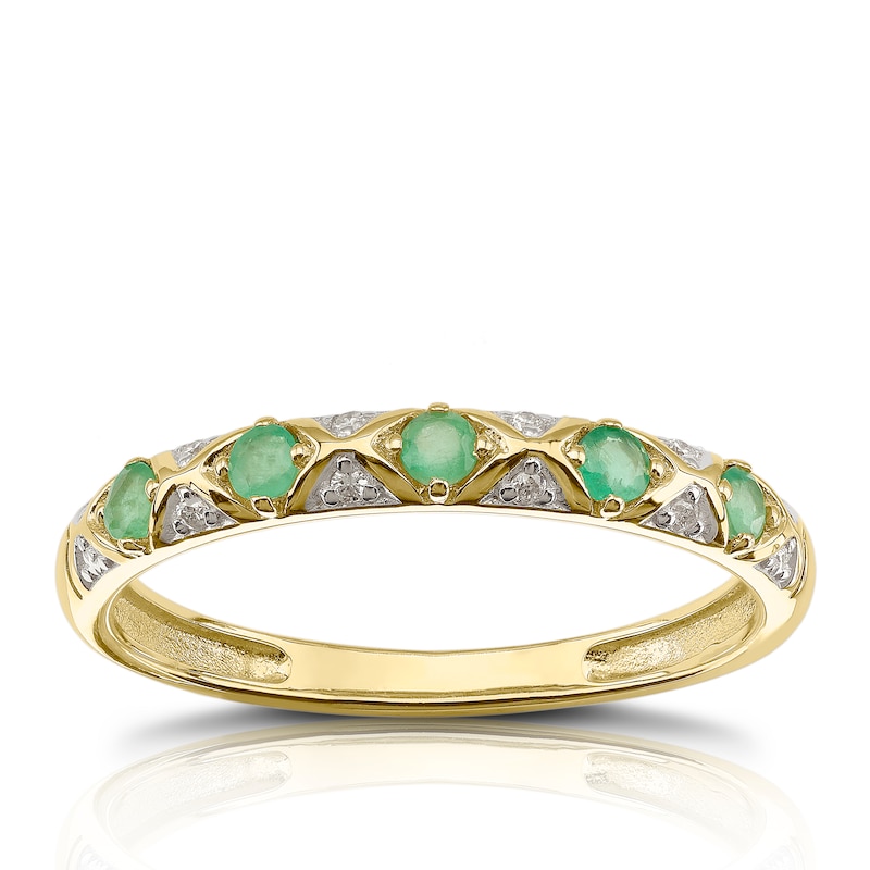 Main Image 1 of 9ct Yellow Gold Diamond & Emerald Eternity Ring