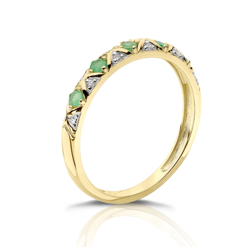 9ct Yellow Gold Diamond & Emerald Eternity Ring