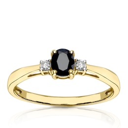 9ct Yellow Gold Diamond & Oval Sapphire Ring