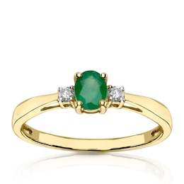 9ct Yellow Gold Diamond & Oval Emerald Ring