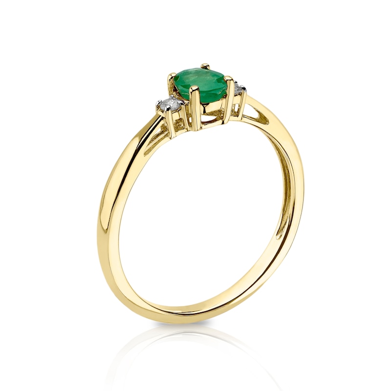 Main Image 2 of 9ct Yellow Gold Diamond & Oval Emerald Ring