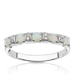 9ct White Gold Diamond & Opal Eternity Ring