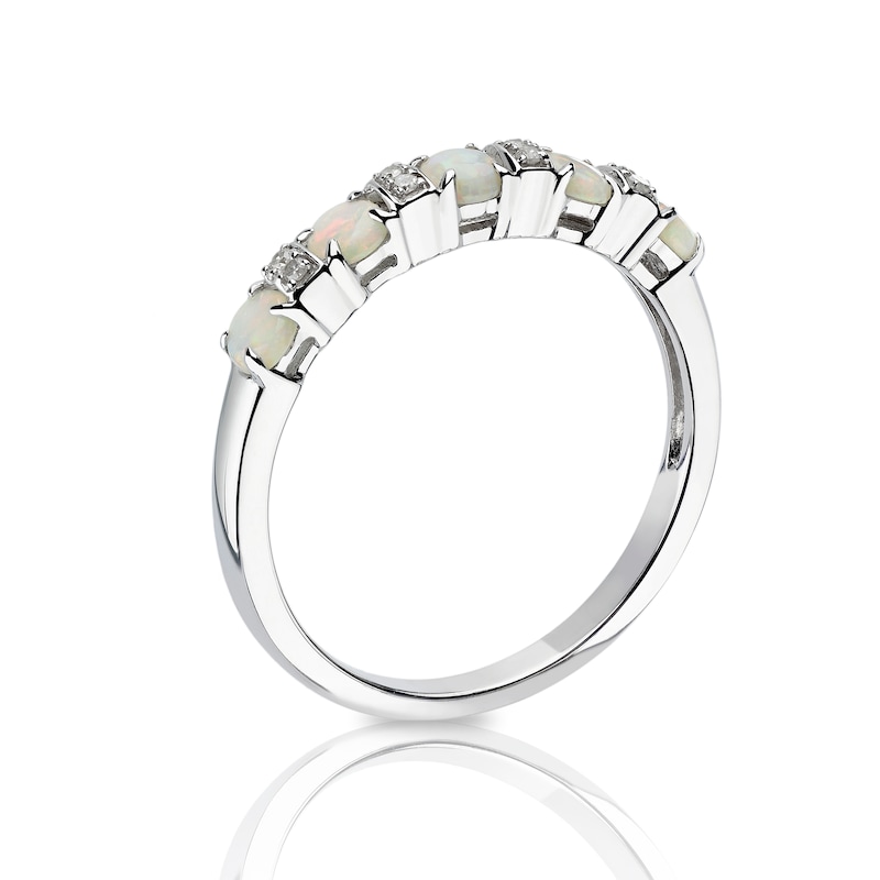 9ct White Gold Diamond & Opal Eternity Ring