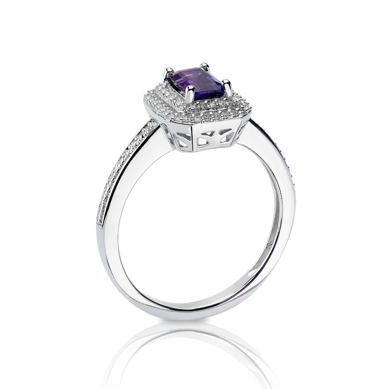 Main Image 2 of 9ct White Gold Diamond & Octagon Amethyst Double Halo Ring