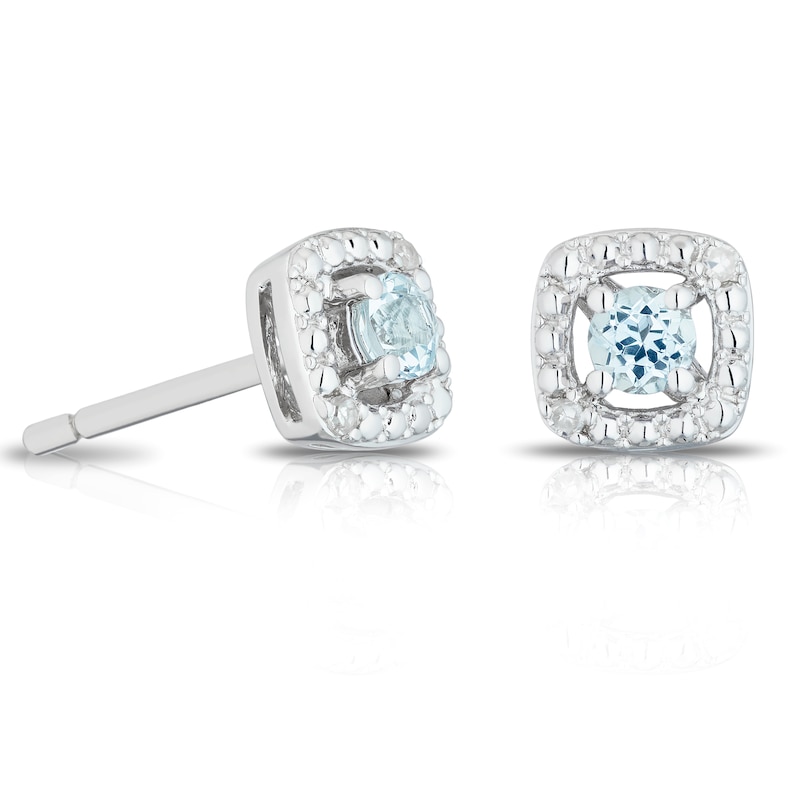 Silver Aquamarine Diamond Earrings